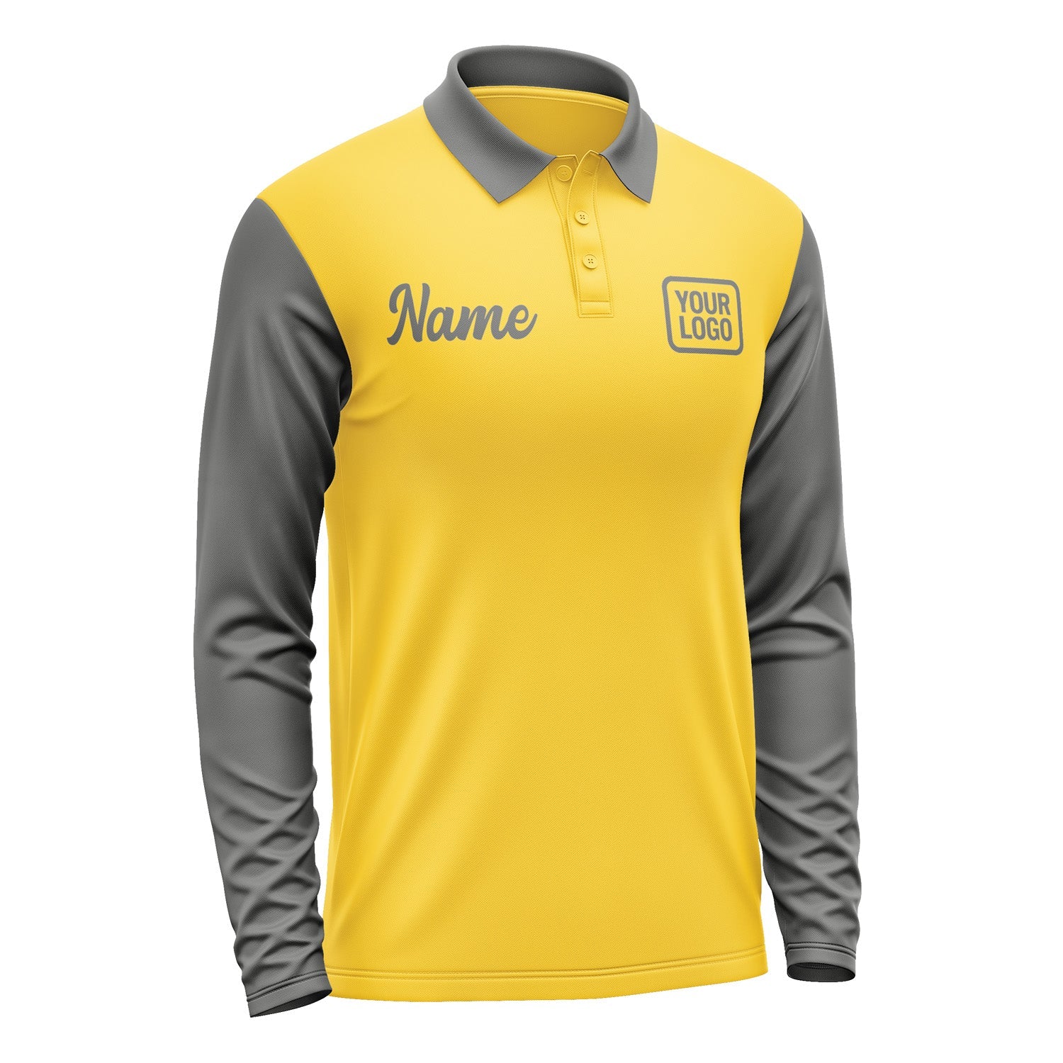 Custom Gold Dark Grey Long Sleeve Polo Shirt Pl302020B120