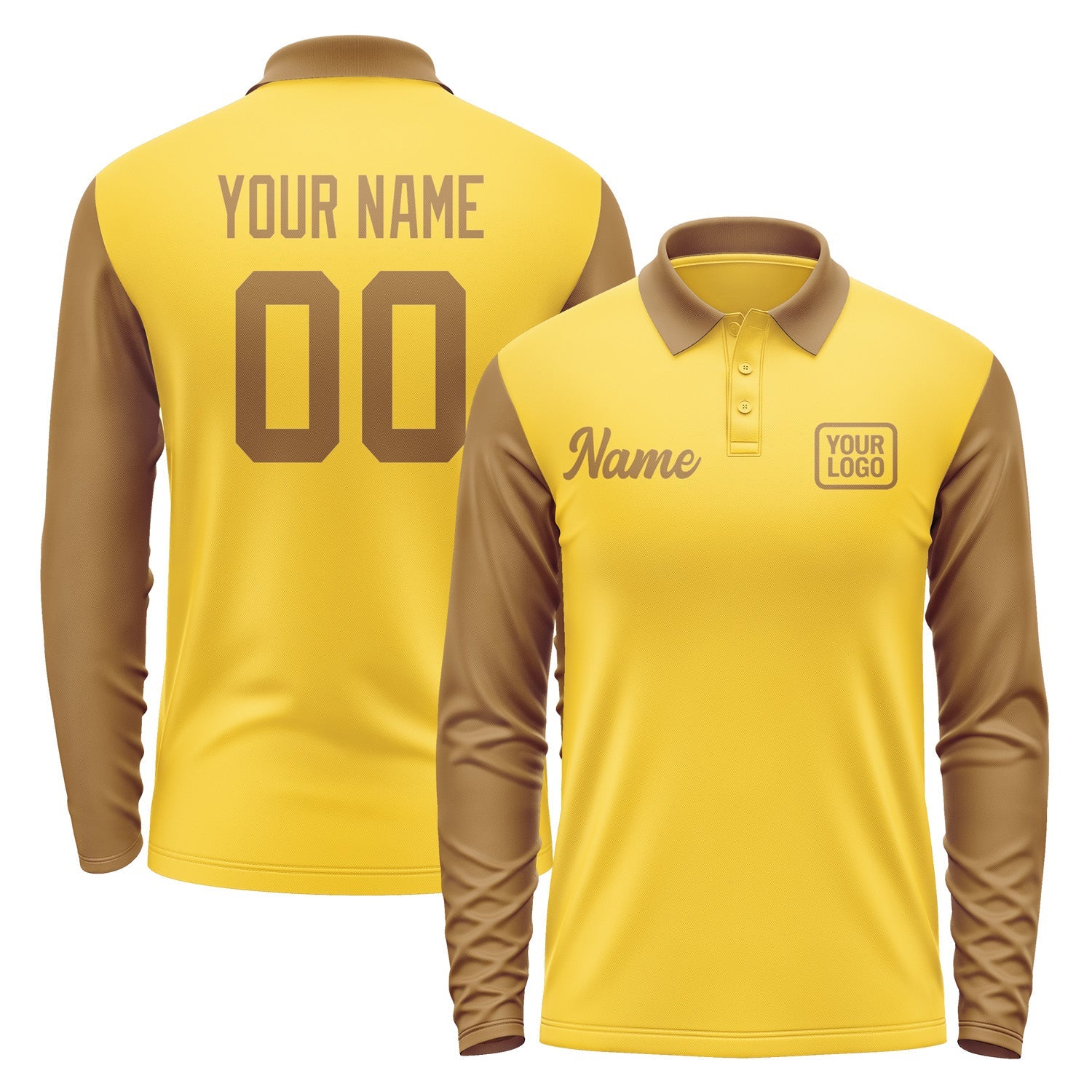 Custom Gold Khaki Long Sleeve Polo Shirt Pl302222B122