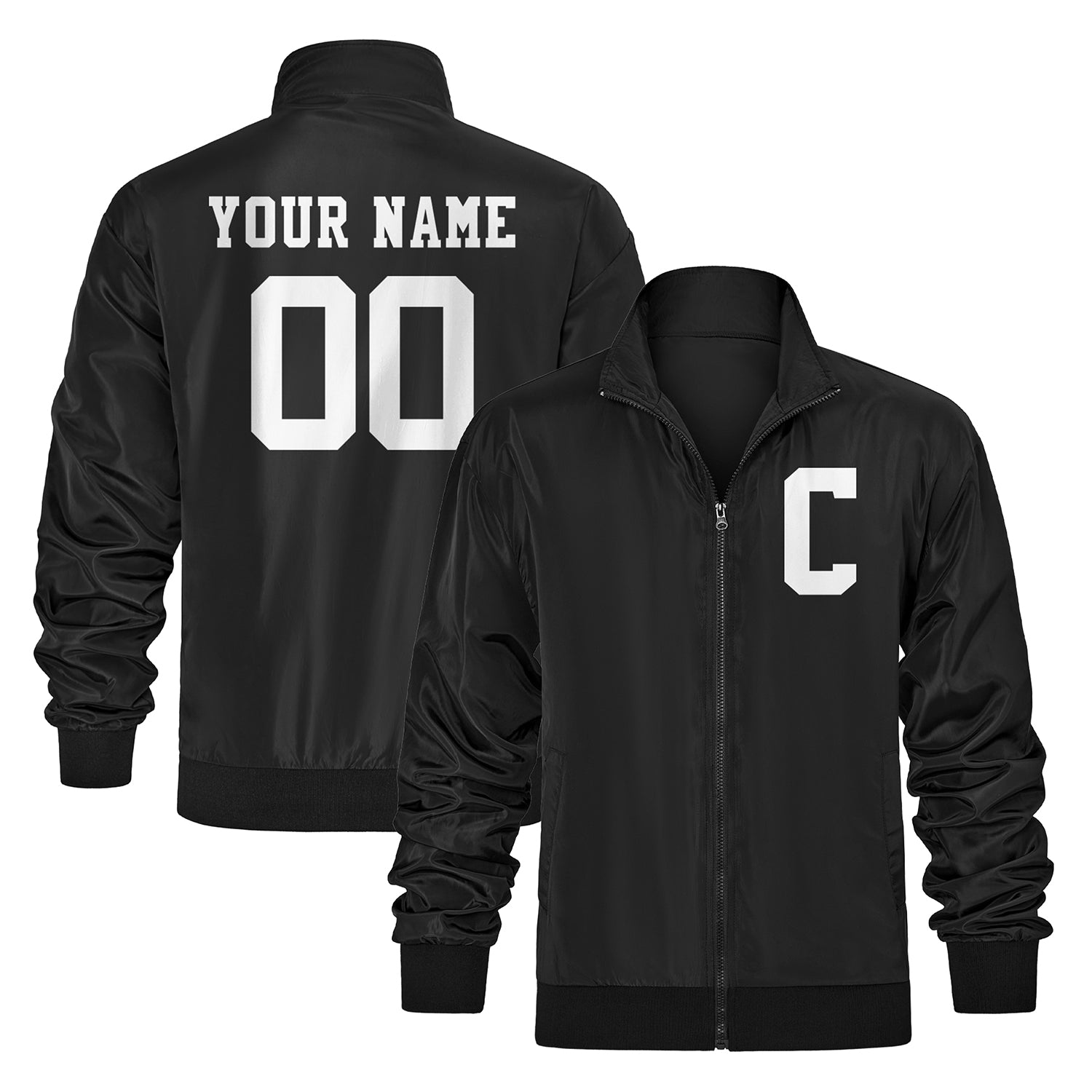 Custom Black Bomber Jacket  — Add Monogram Initial / Name / Number