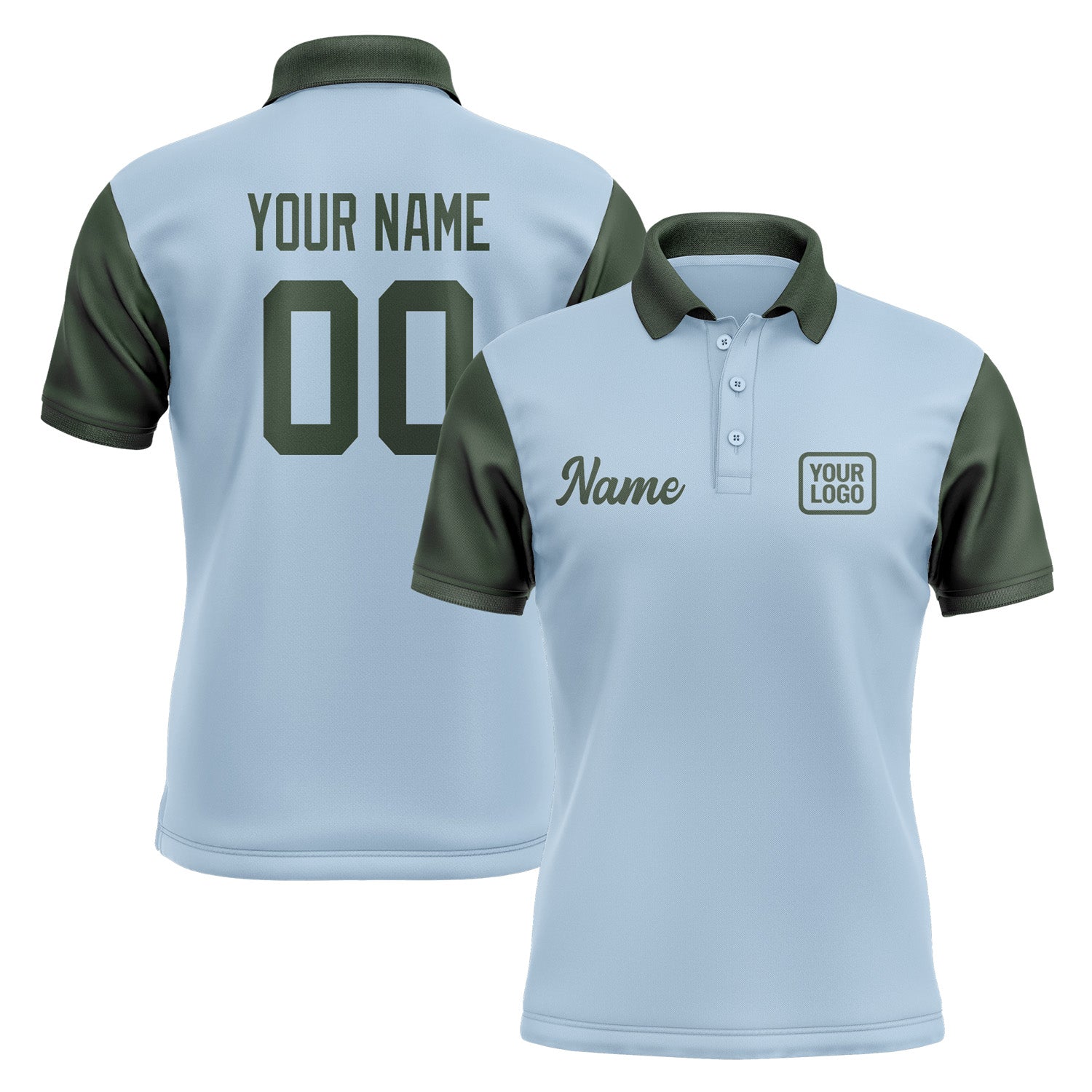Custom Light Blue Dark Green Short-Sleeve Polo Shirt PO080606B106