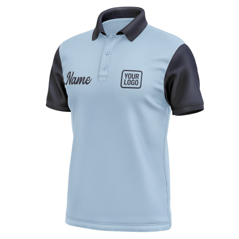 Custom Light Blue Navy Short-Sleeve Polo Shirt PO081111B111