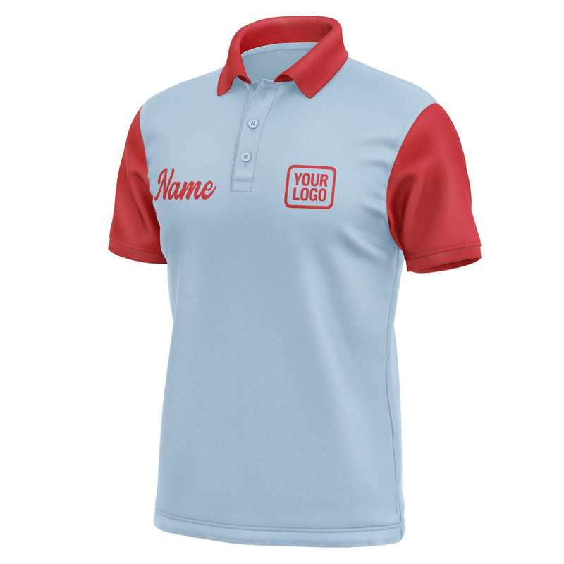Custom Light Blue Red Short-Sleeve Polo Shirt PO081414B114