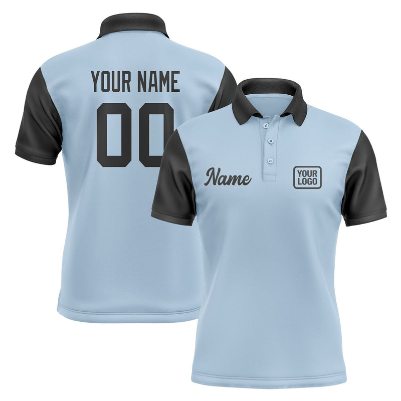 Custom Light Blue Black Short-Sleeve Polo Shirt PO081717B117