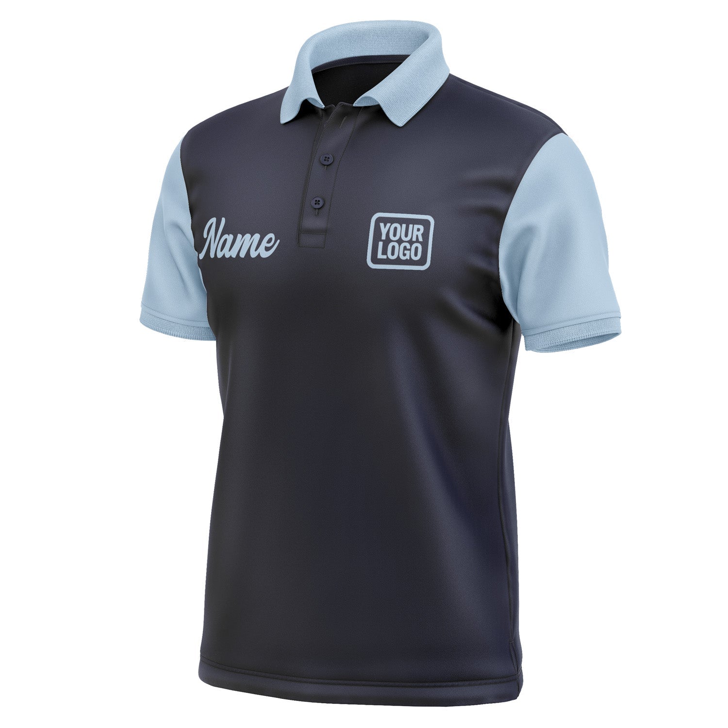 Custom Navy Light Blue Short-Sleeve Polo Shirt PO110808B108