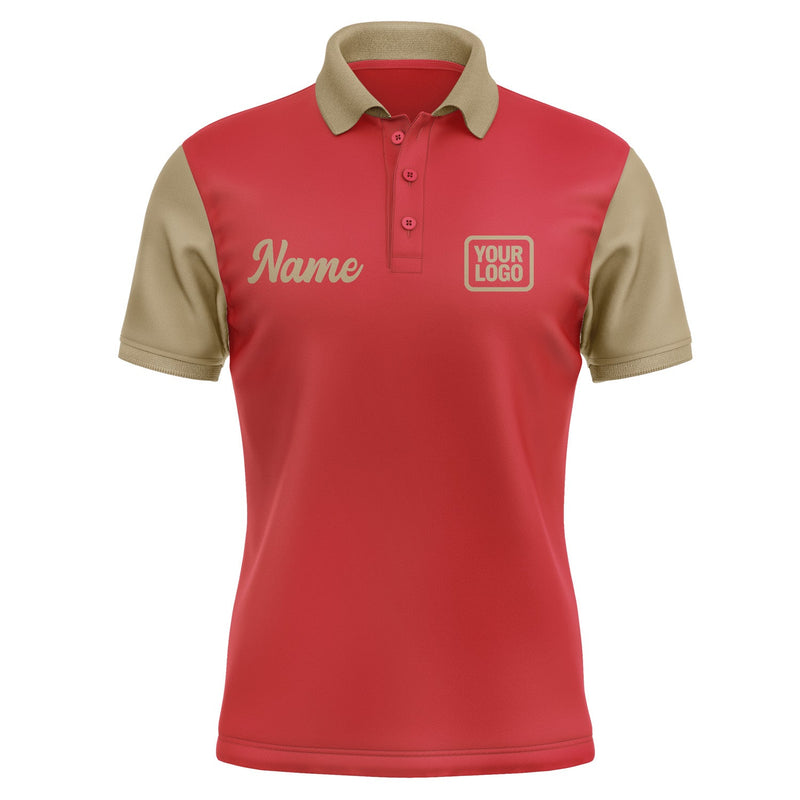 Custom Red Light Khaki Short-Sleeve Polo Shirt PO142525B125
