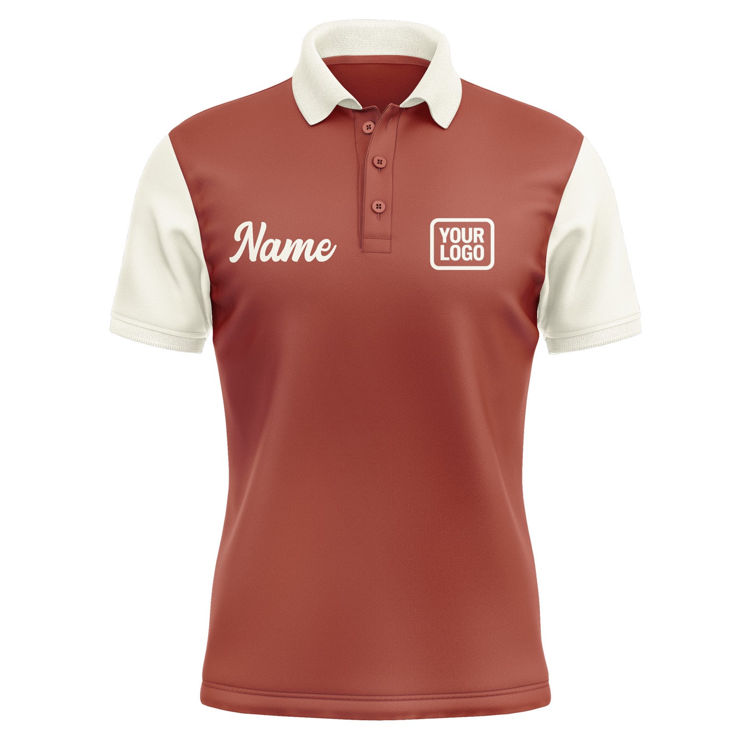 Custom Coral Red Cream Short-Sleeve Polo Shirt PO160303B103