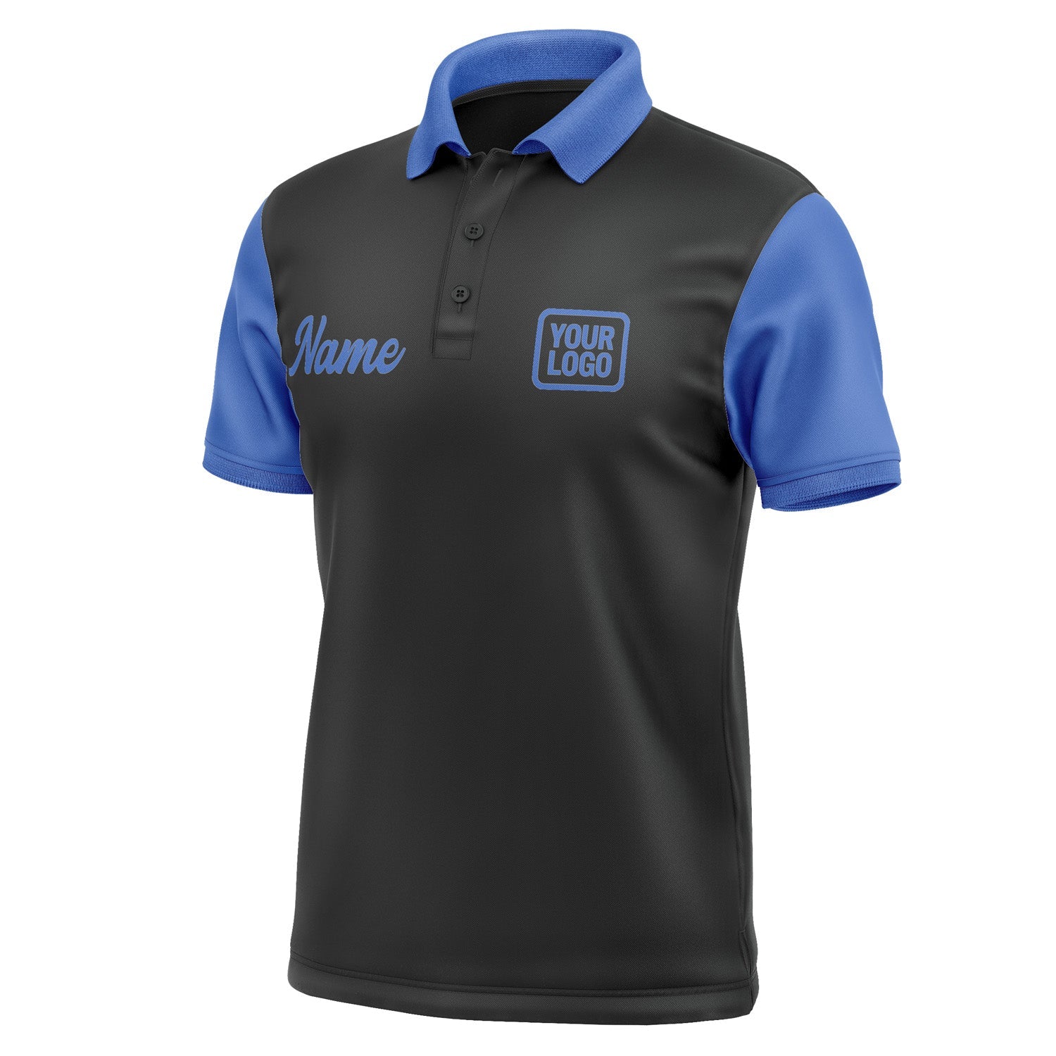 Custom Black Sky Blue Short-Sleeve Polo Shirt PO170909B109
