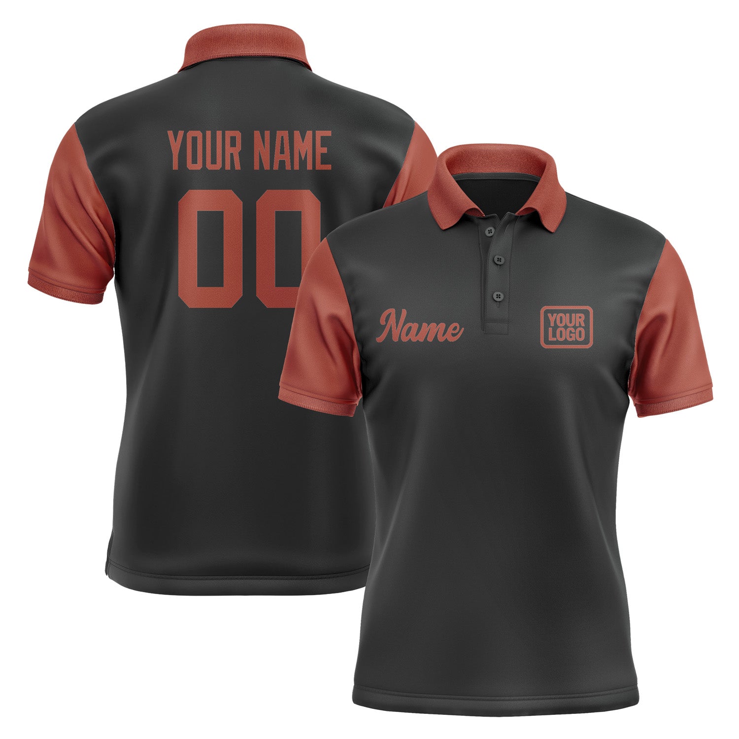 Custom Black Coral Red Short-Sleeve Polo Shirt PO171616B116