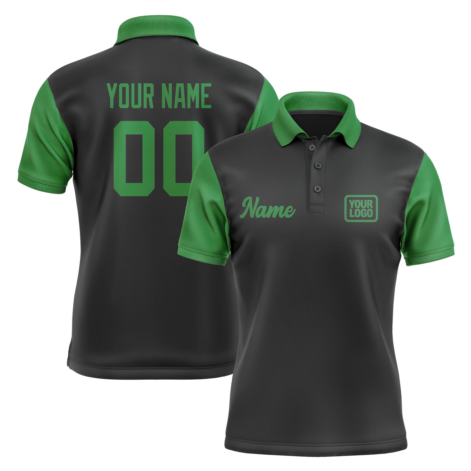 Custom Black Emerald Green Short-Sleeve Polo Shirt PO172424B124