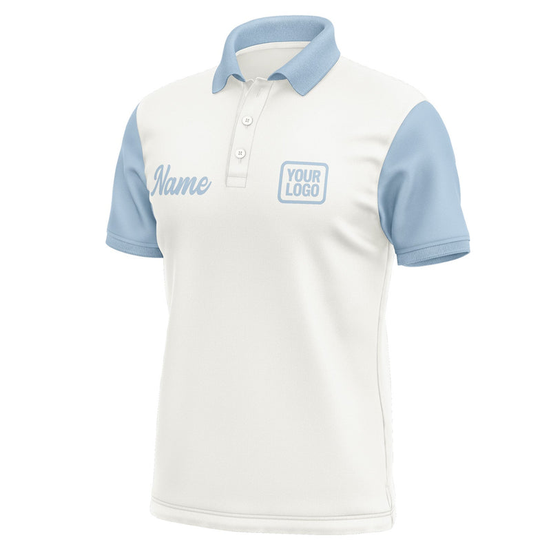 Custom White Light Blue Short-Sleeve Polo Shirt PO180808B108