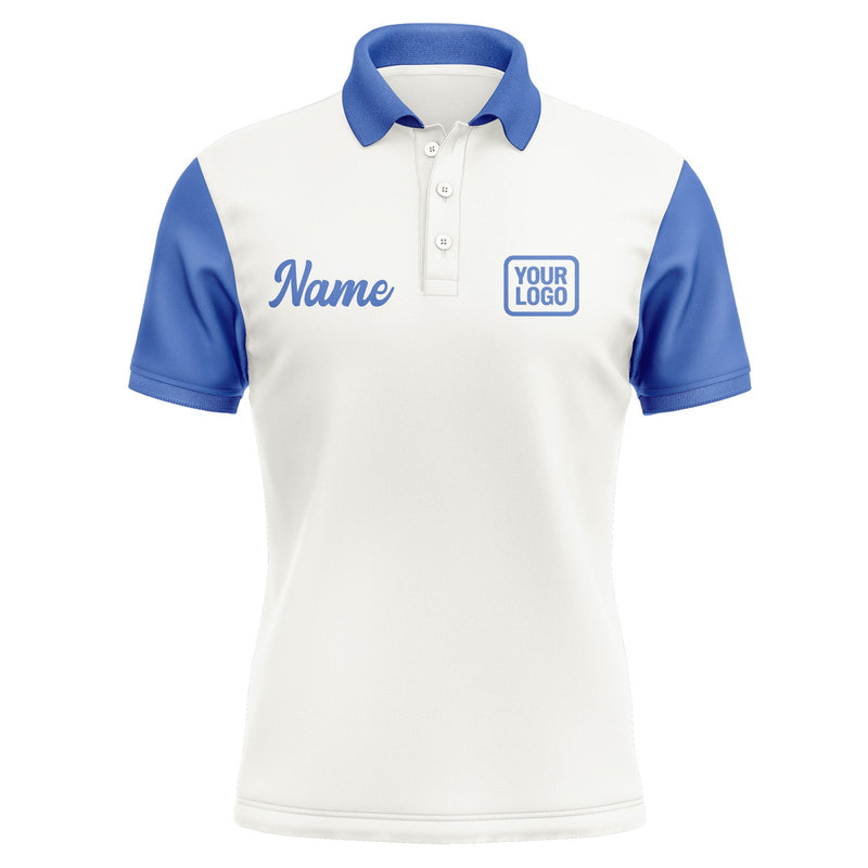 Custom White Sky Blue Short-Sleeve Polo Shirt PO180909B109