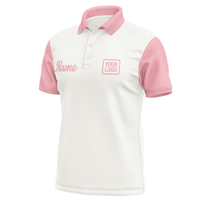 Custom White Light Pink Short-Sleeve Polo Shirt PO182121B121