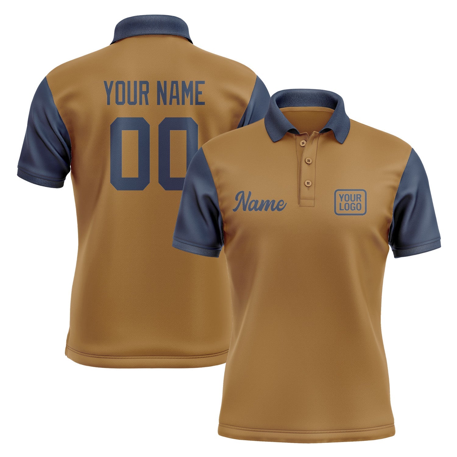 Custom Khaki Blue Short-Sleeve Polo Shirt PO221010B110